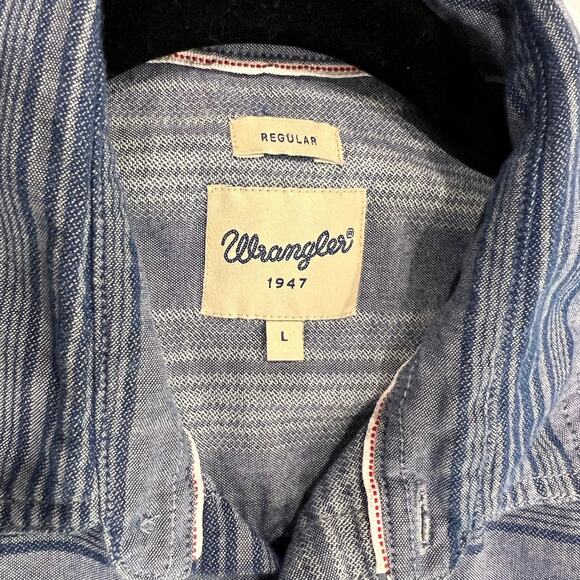 Wrangler Shirt- Men’s Large Slim Fit -Blue Horizontal Stripes -Long Sleeves - Picture 2 of 11